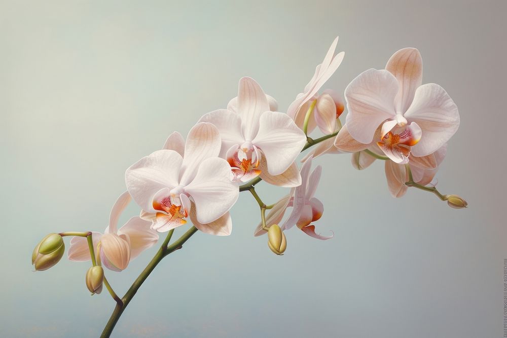 Close up on pale a orchid flower blossom plant inflorescence.