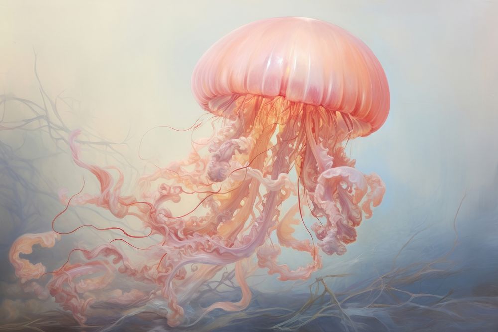 Close up on pale a jellyfish animal invertebrate translucent.
