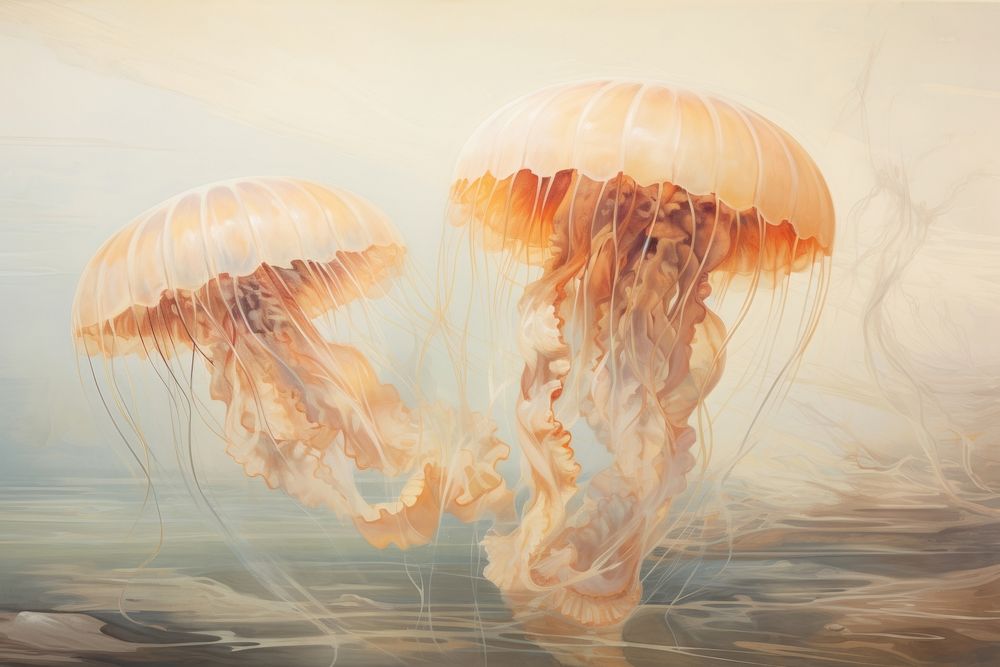 Close up on pale a jellyfish painting invertebrate underwater.