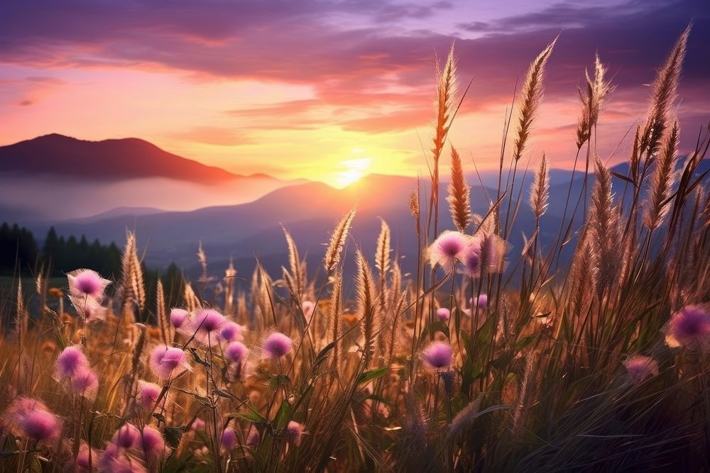 Wild flower countryside summer landscape grass grassland.