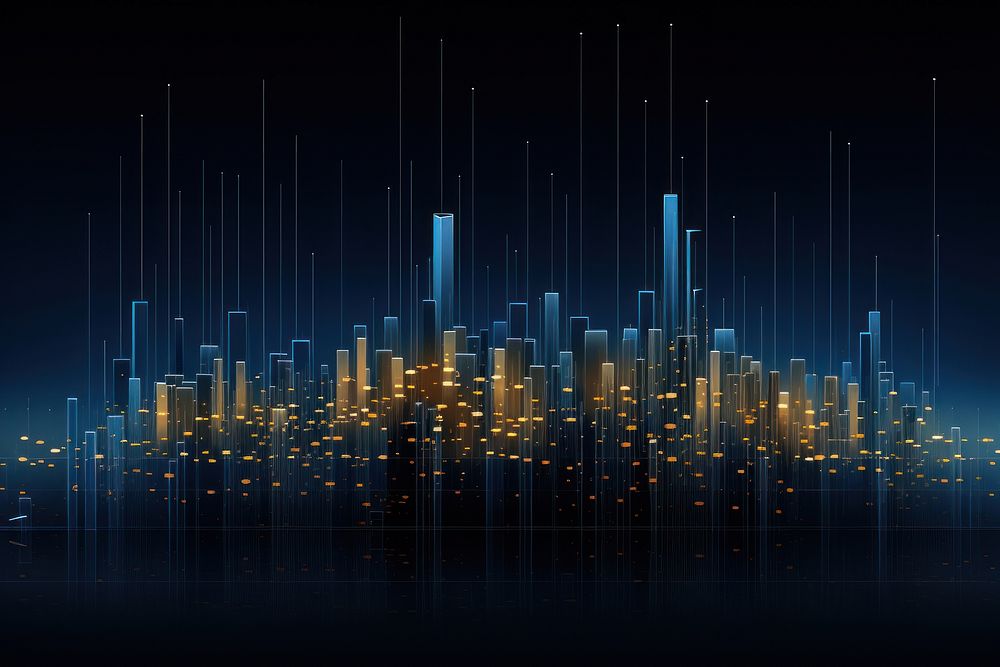 Abstract data graph with charts cityscape light architecture.