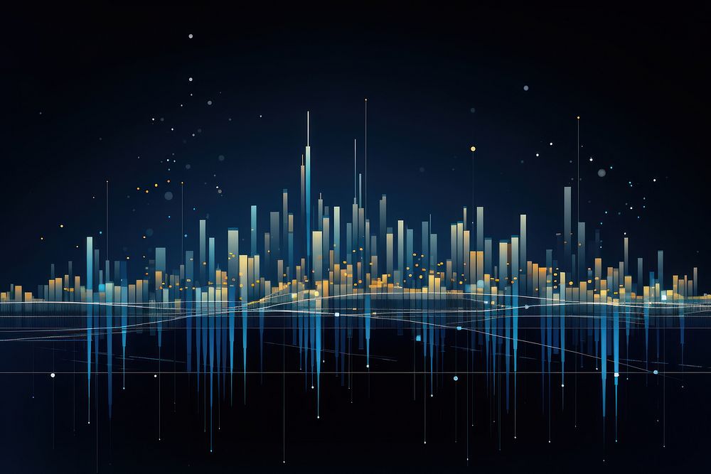 Abstract data graph with charts cityscape architecture outdoors.