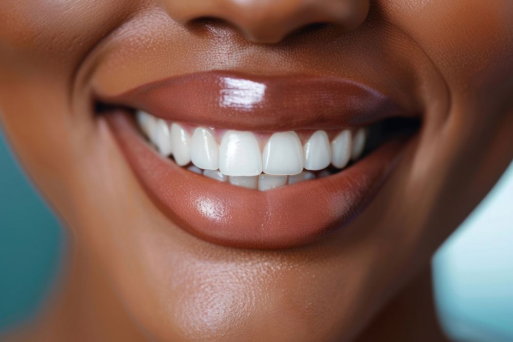 Brown woman smile teeth skin lip perfection.