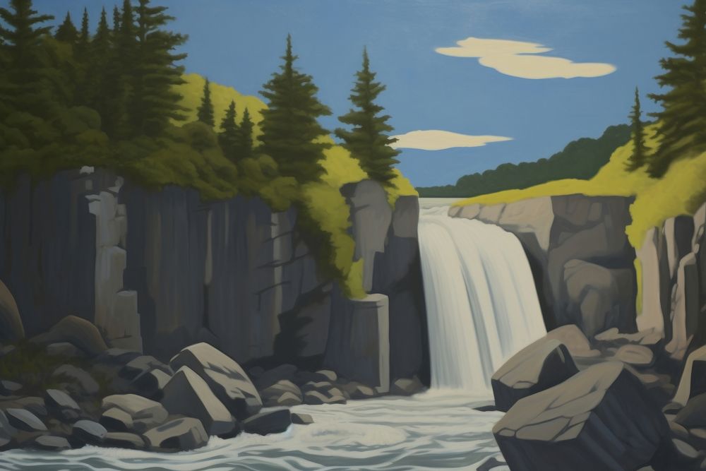 Waterfall painting landscape outdoors.