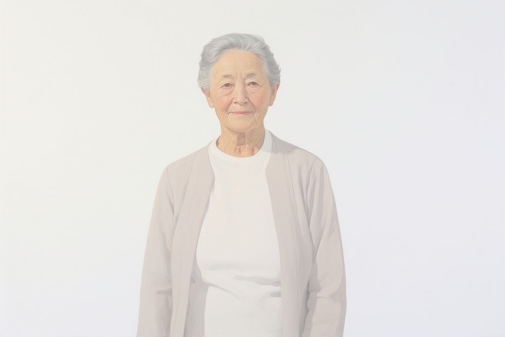 Grandmother portrait white background photography.