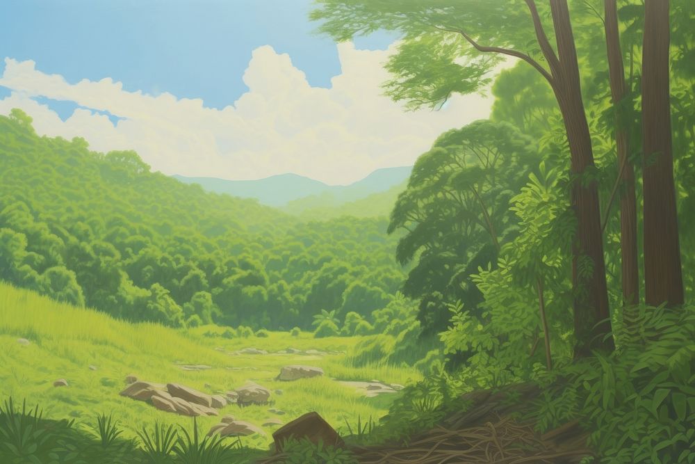 Rainforest landscape painting wilderness.