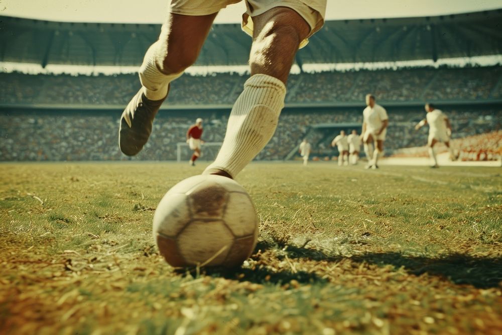 Football player kicking stadium sports.