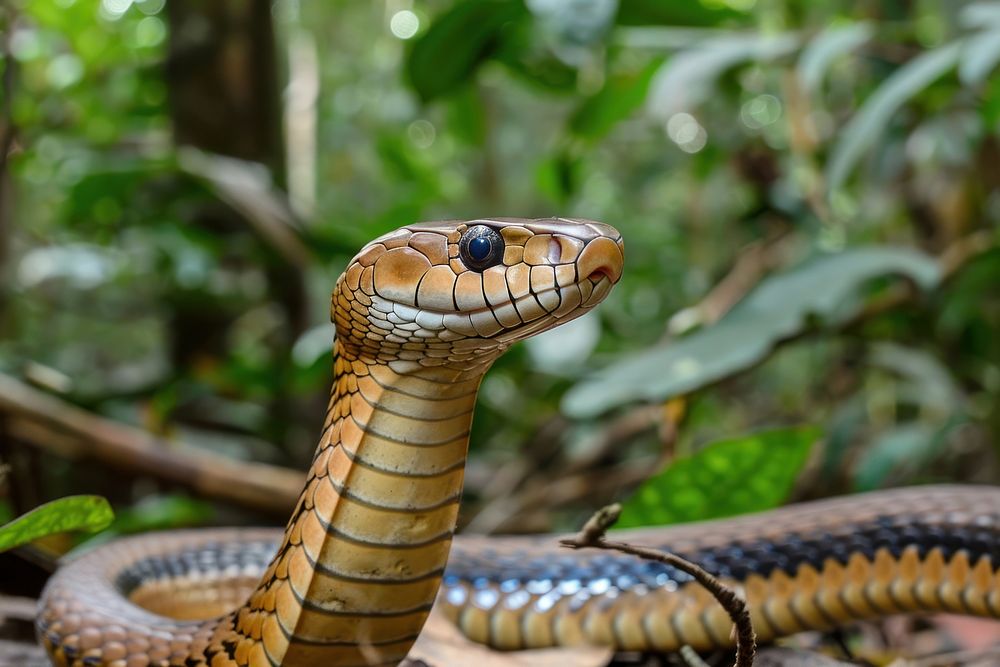 Indo-Chinese Spitting Cobra reptile animal forest.