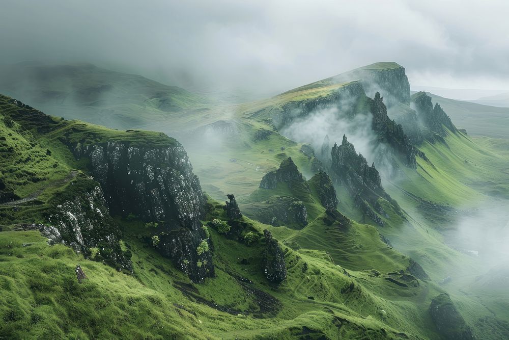 Isle Of Skye in Scotland wilderness landscape panoramic.