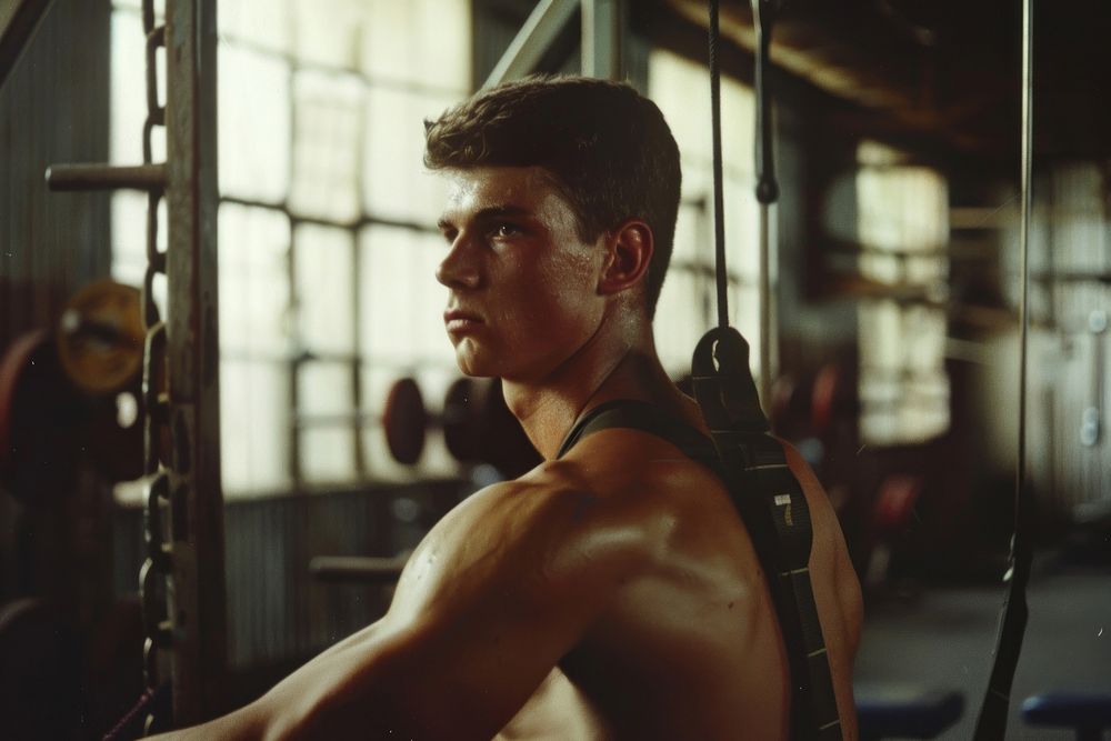 Sportman in gym sports adult weightlifting.