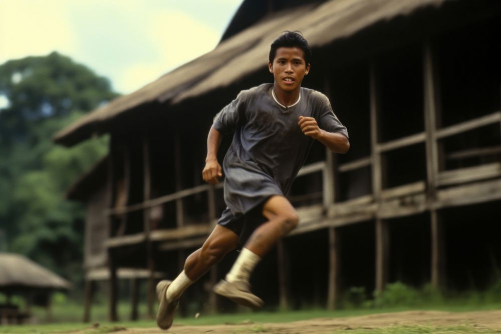Thai male playing soccer running adult determination.