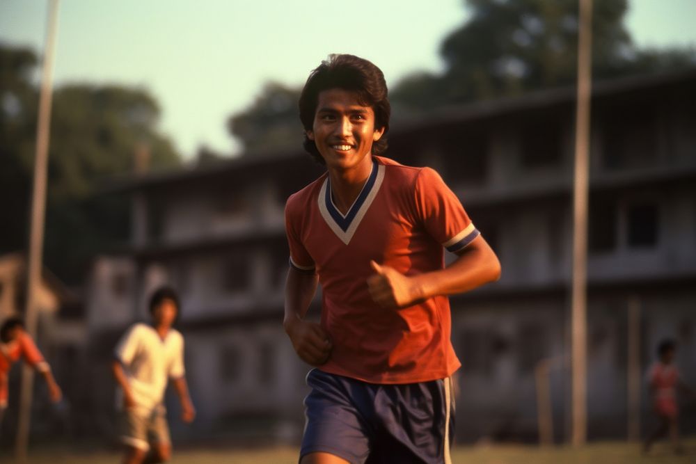 Thai male soccer player soccer football running child.