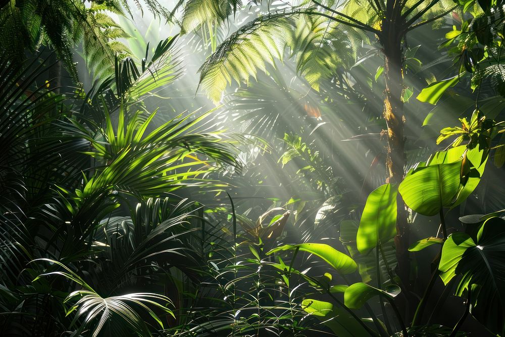 Tropical plants in rainforest vegetation outdoors tropics.