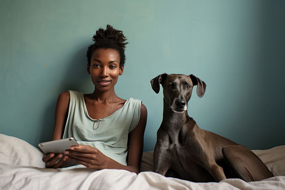 Young black woman animal dog sitting.