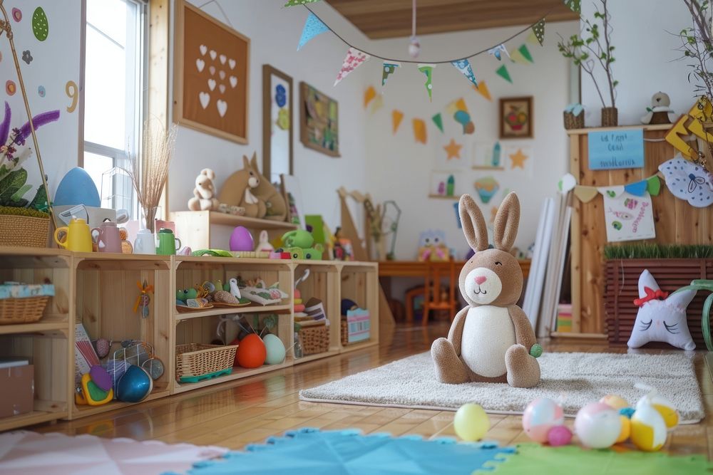 Classroom in easter decoration furniture toy.