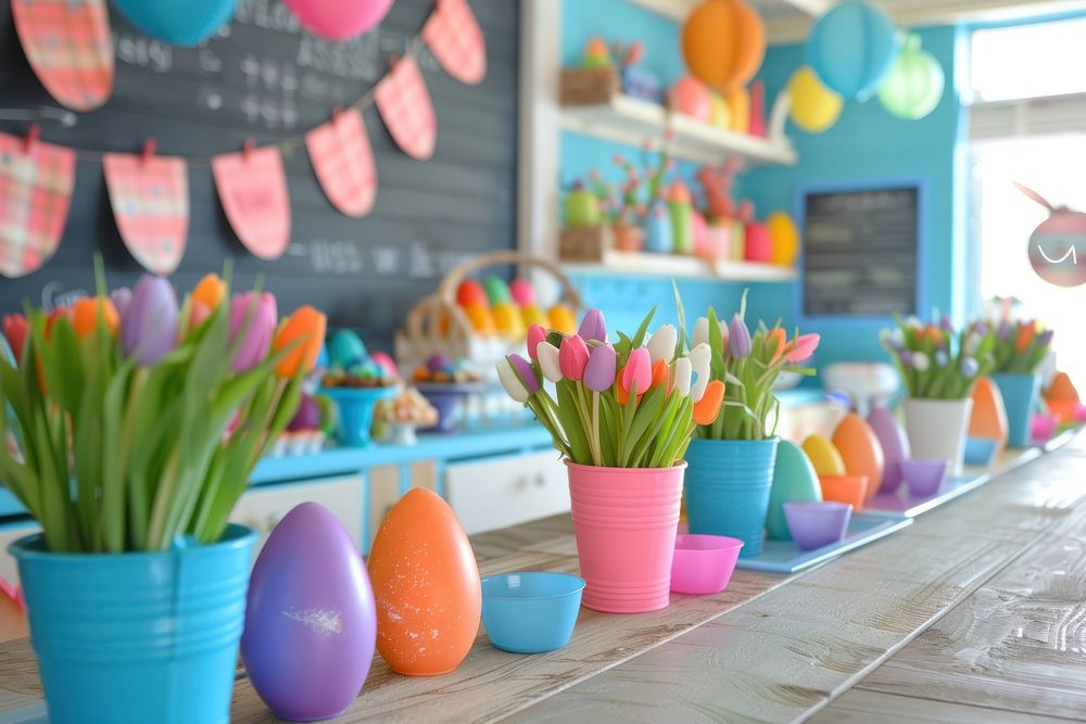 Classroom in easter decoration food day.