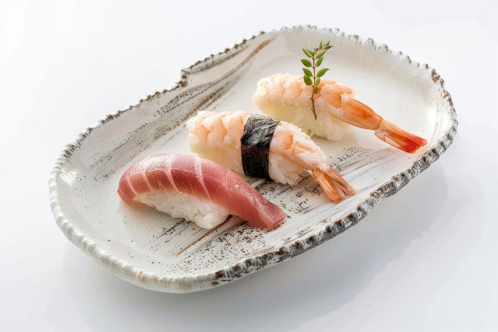Ebi nigiri sushi dish food meat.