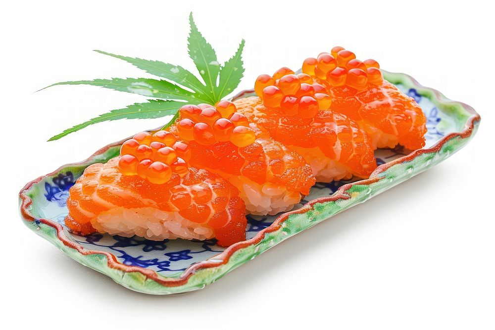 Ikura gunkan sushi dish plate food.