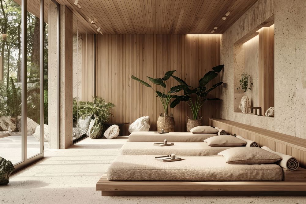 Lounge of wellness spa furniture plant interior design.