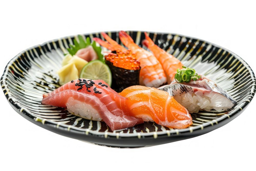 Maguro nigiri sushi dish seafood salmon.