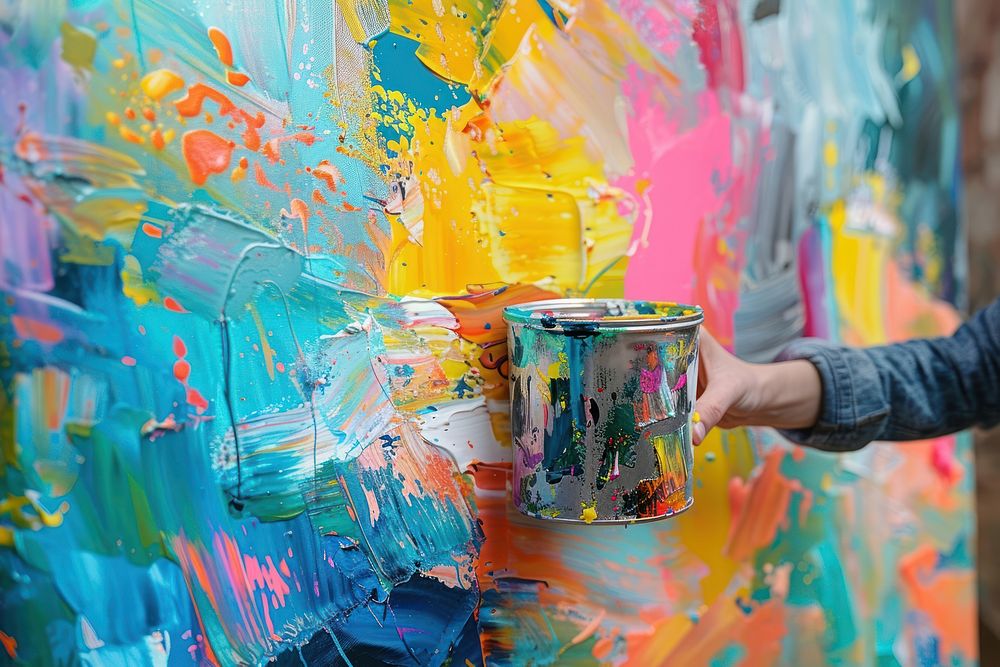Person holding paint can backgrounds painting abstract.