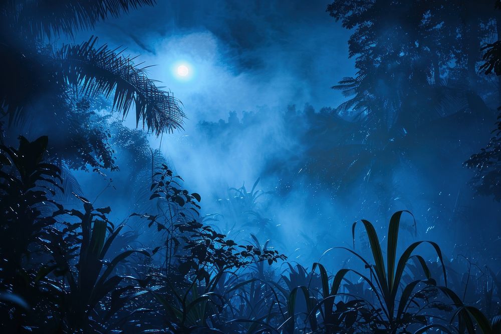 Rainforest in Thailand night vegetation astronomy.