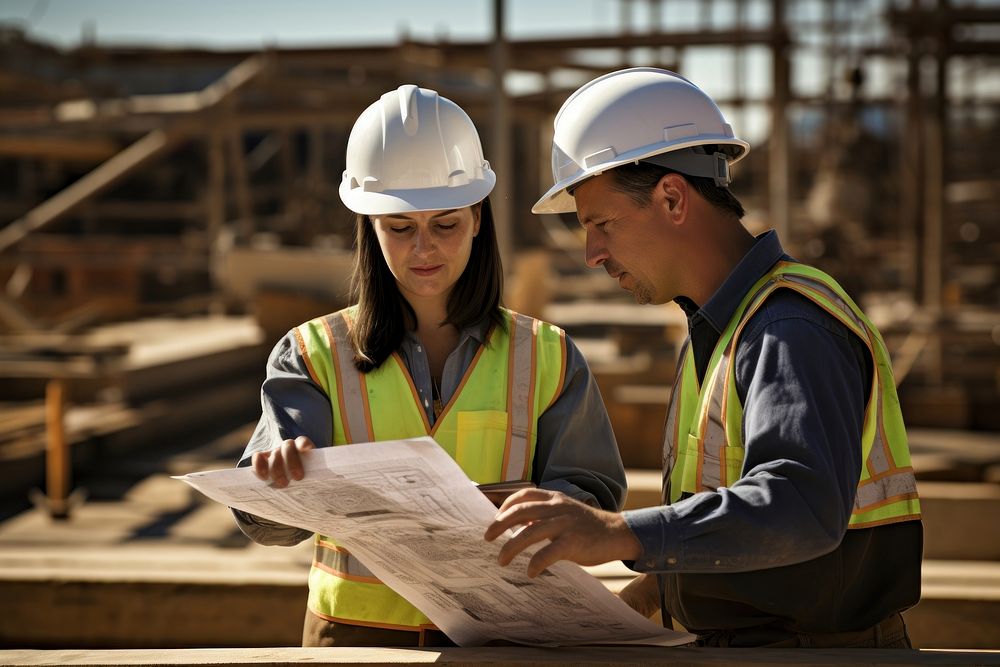 Male and female engineering construction working hardhat.