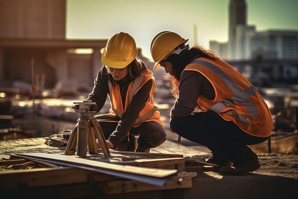 Male and female engineering construction working hardhat.