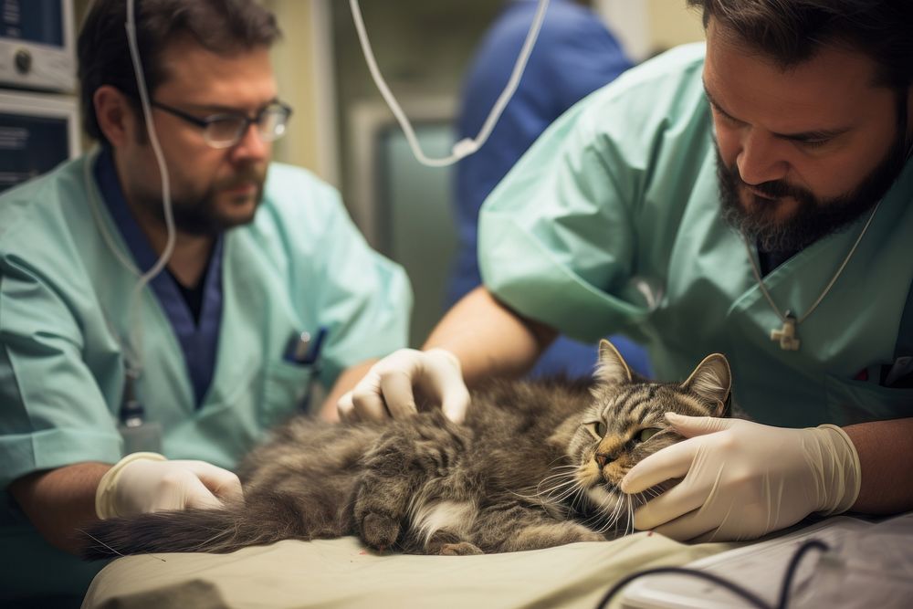 Veterinarians making ultrasound veterinarian hospital mammal.