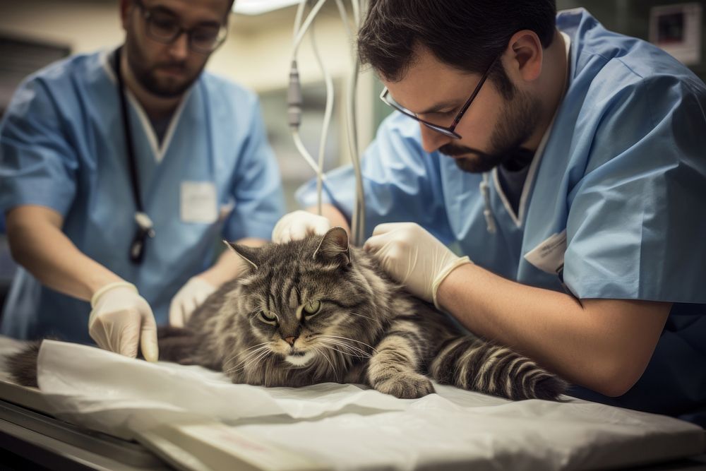 Veterinarians making ultrasound veterinarian hospital mammal.