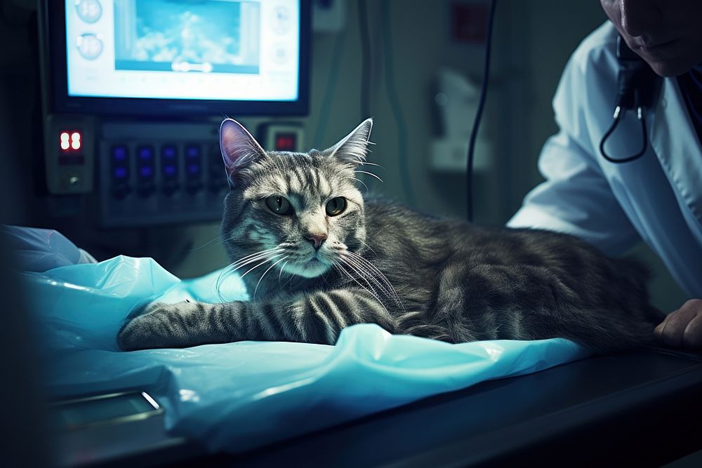 Veterinarians perform ultrasound scan veterinarian hospital mammal.