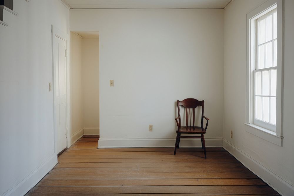 Minimal hallway and chair in corner furniture flooring hardwood.