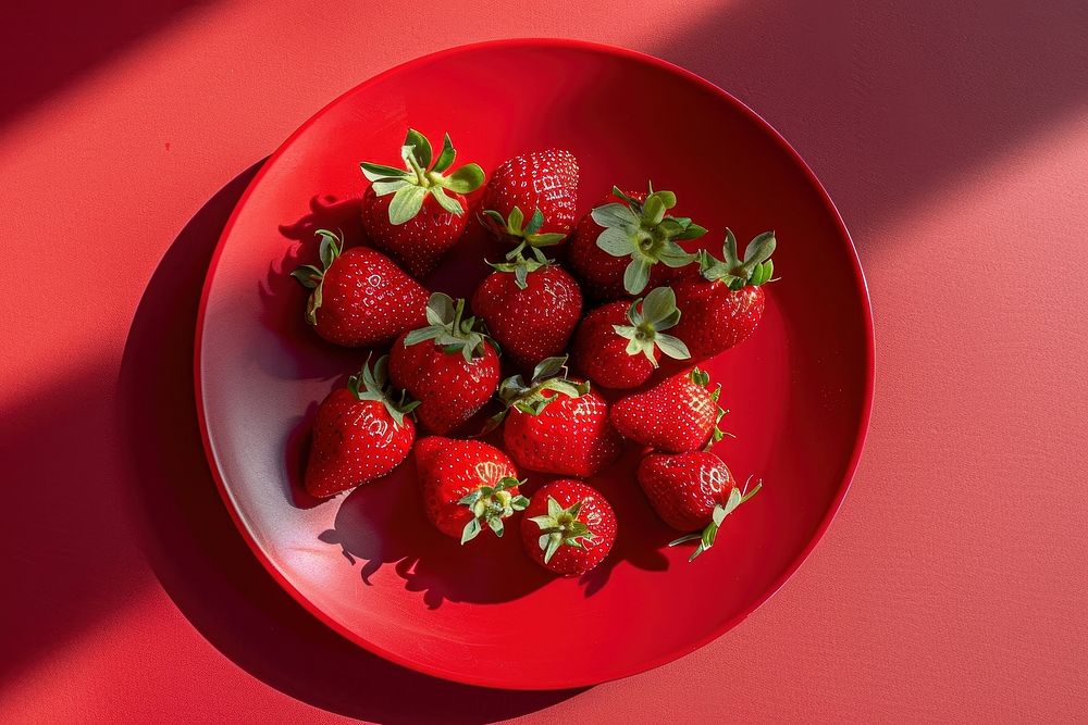 Strawberries in red plate strawberry fruit plant.