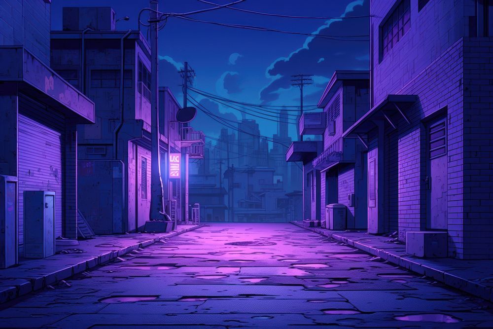 Unsettling alley street purple city.