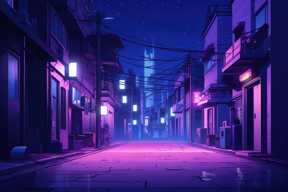 Unsettling alley purple lighting street.