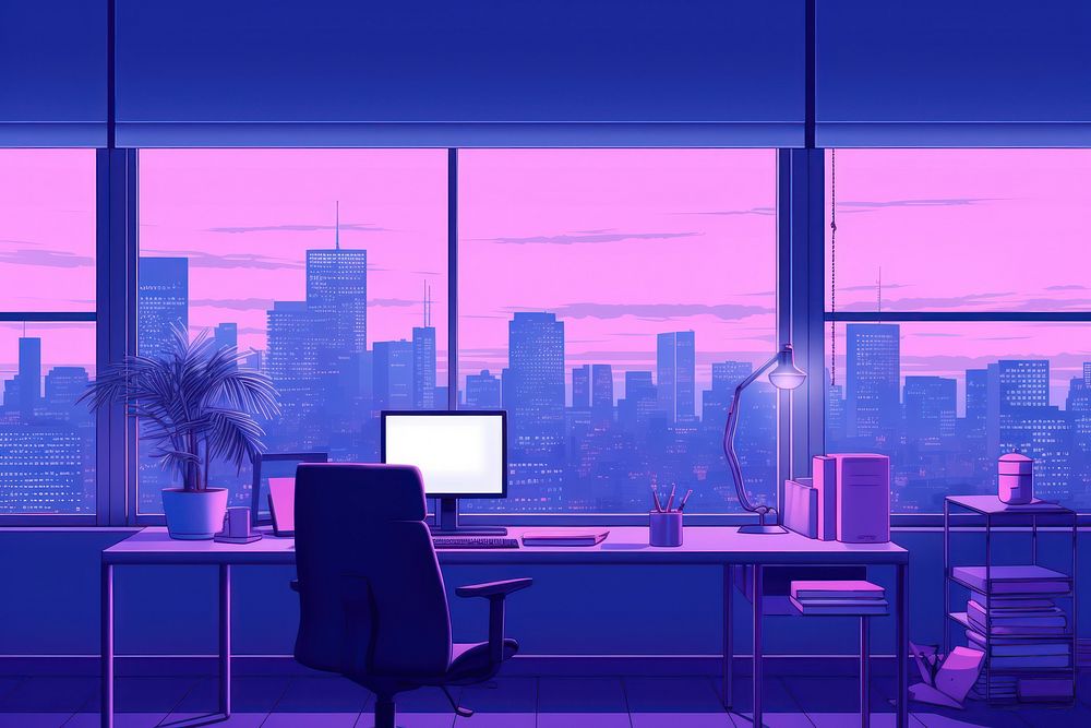 Work office furniture computer purple.