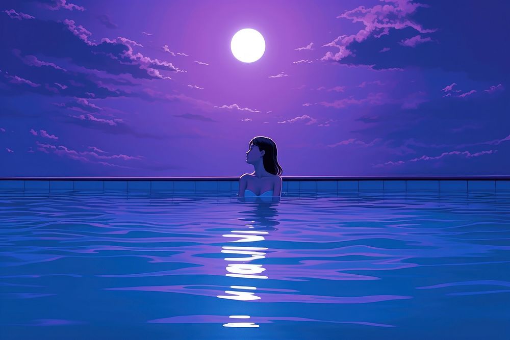 Female floating swimming outdoors horizon.