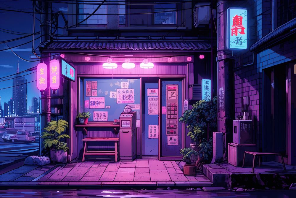 Japan art street purple night.