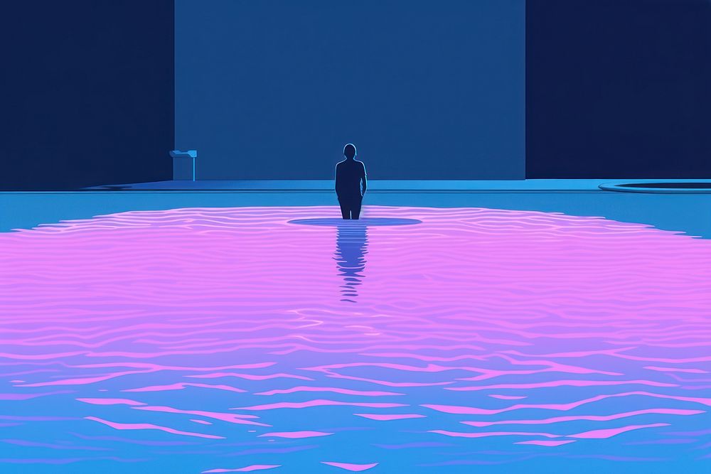 Male floating purple blue pool.