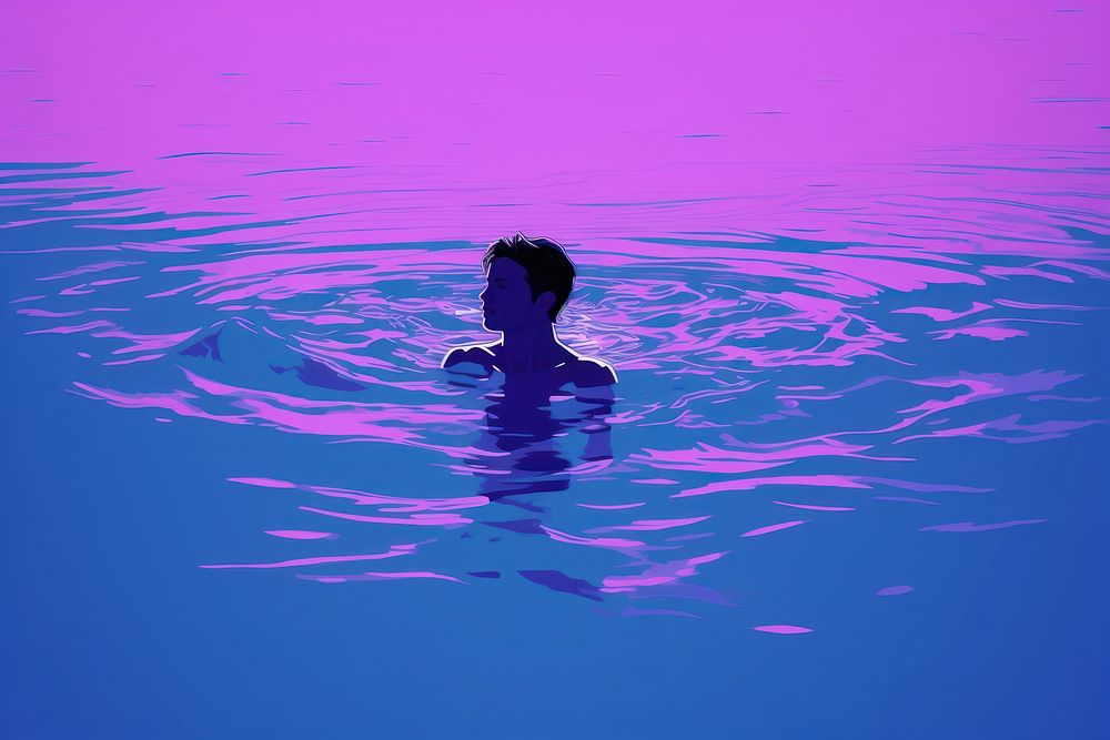 Male floating swimming outdoors purple.