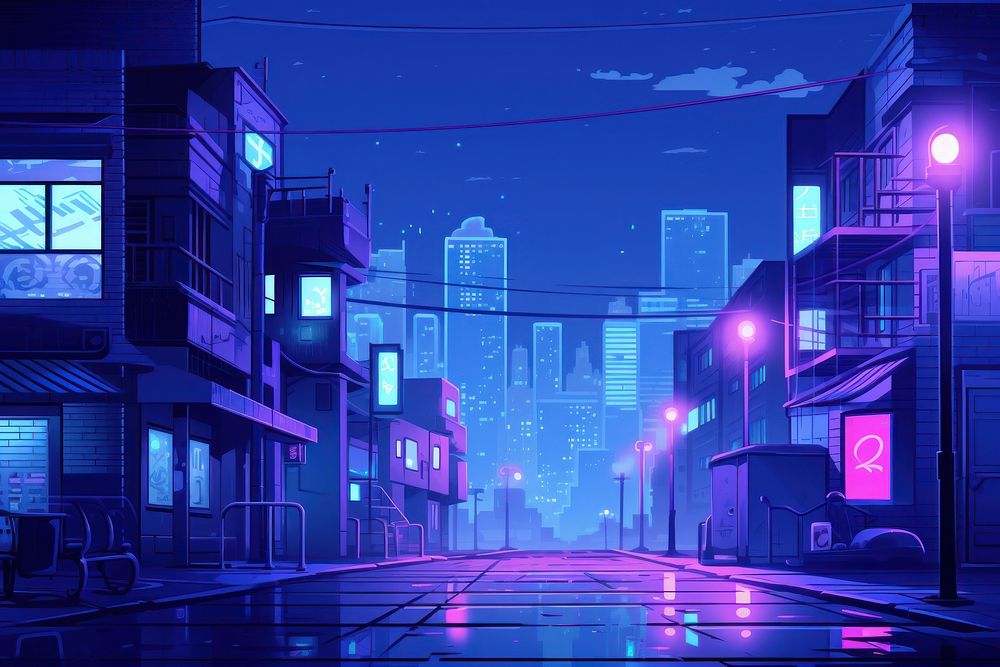 Nightlife lighting street purple.