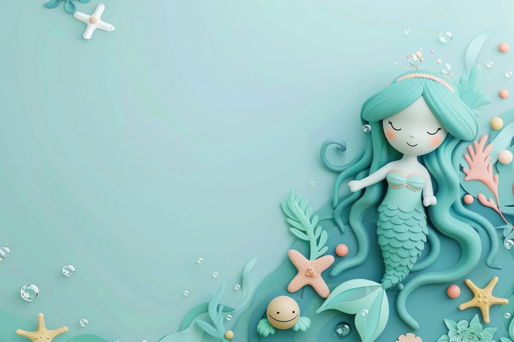 Cute marmaid background backgrounds turquoise cartoon.