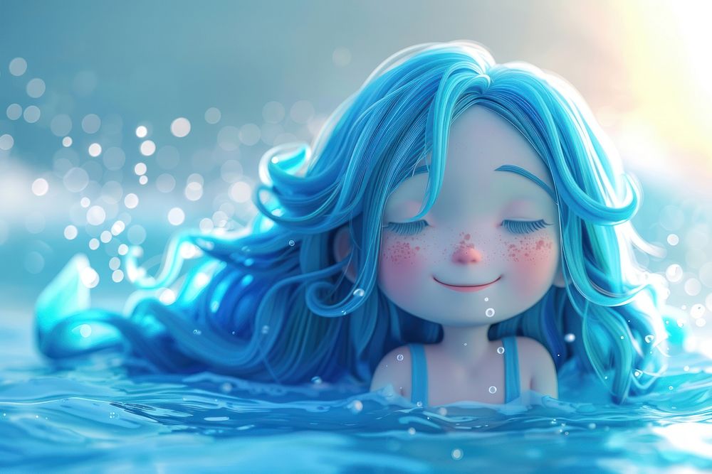 Cute blue hair mermaid background cartoon happiness hairstyle.
