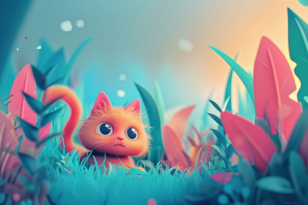Cute cat background cartoon outdoors animal.