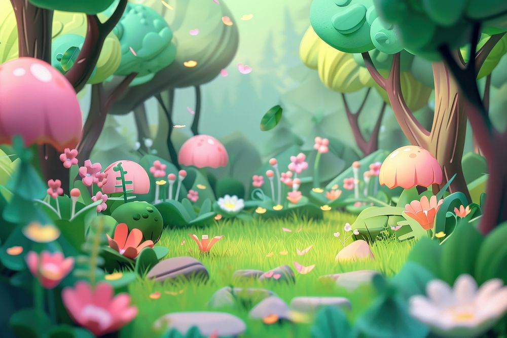Cute forest background outdoors cartoon nature.