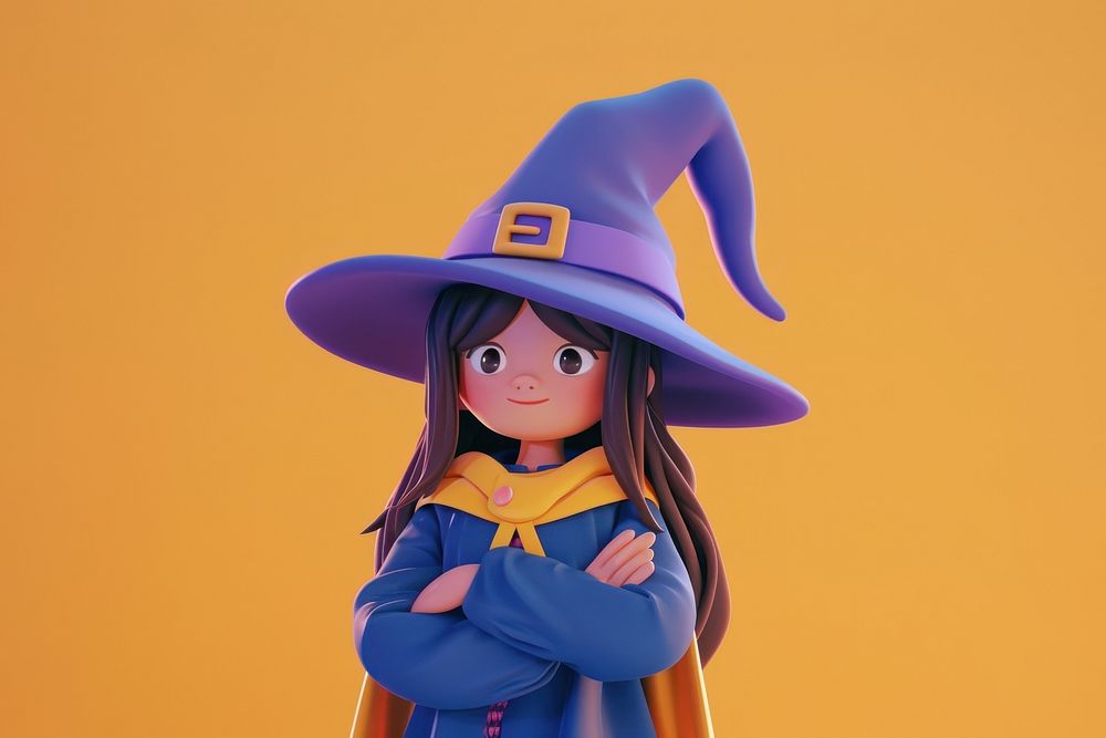 Cute woman wizard background cartoon anime jack-o'-lantern.