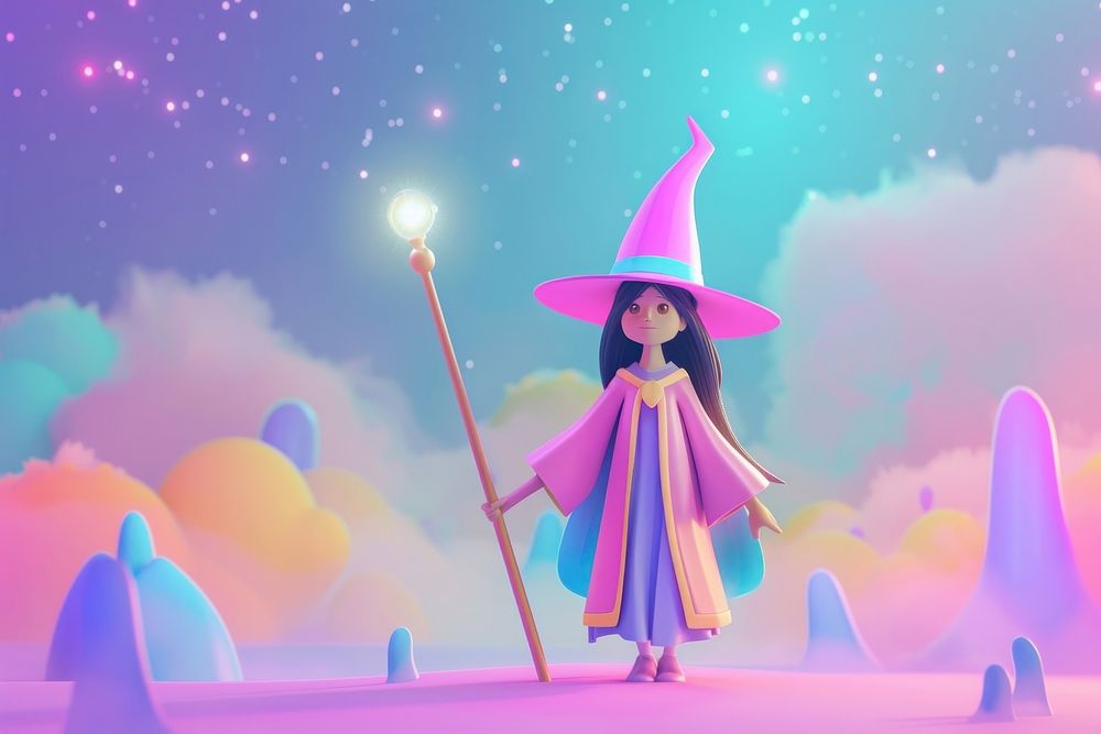 Cute woman wizard background cartoon fantasy representation.