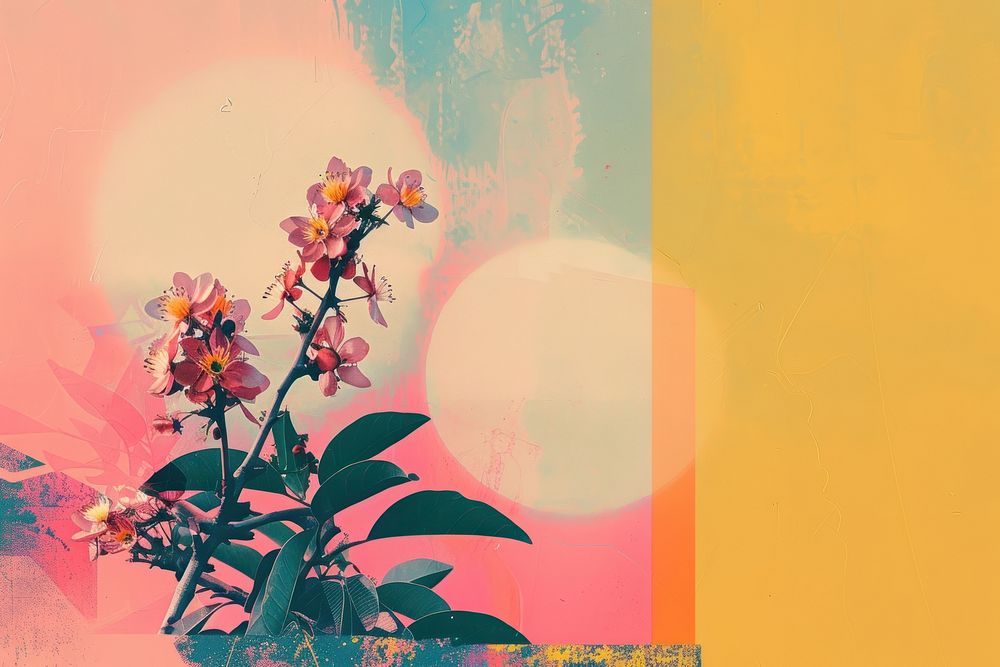 Minimal retro collage of a photo environment art painting flower.
