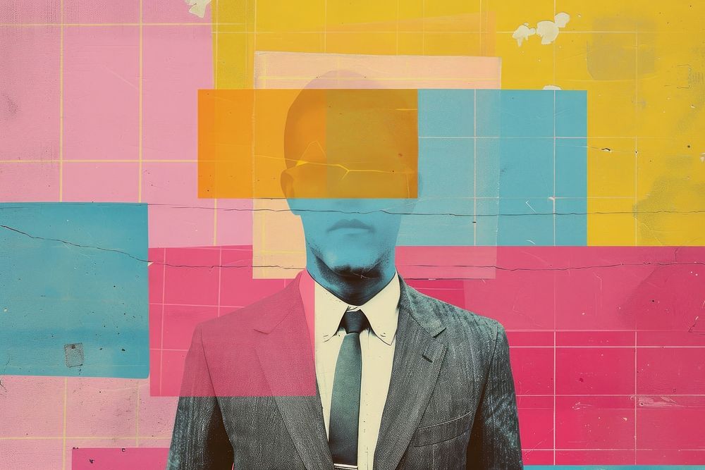 Minimal retro collage of a photo man with suit art painting adult.
