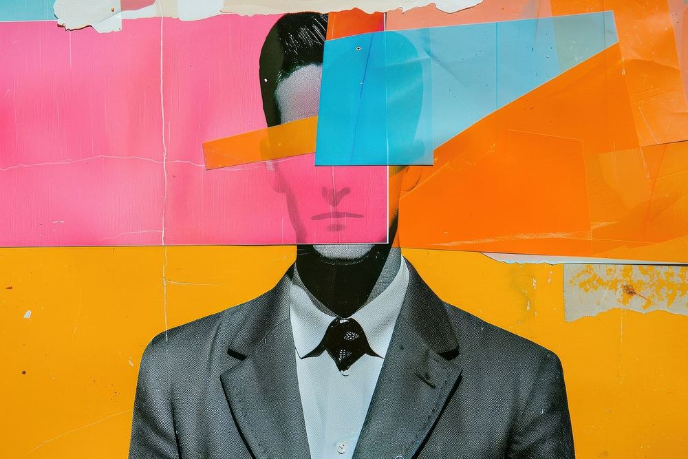 Minimal retro collage of a photo man with suit art adult advertisement.